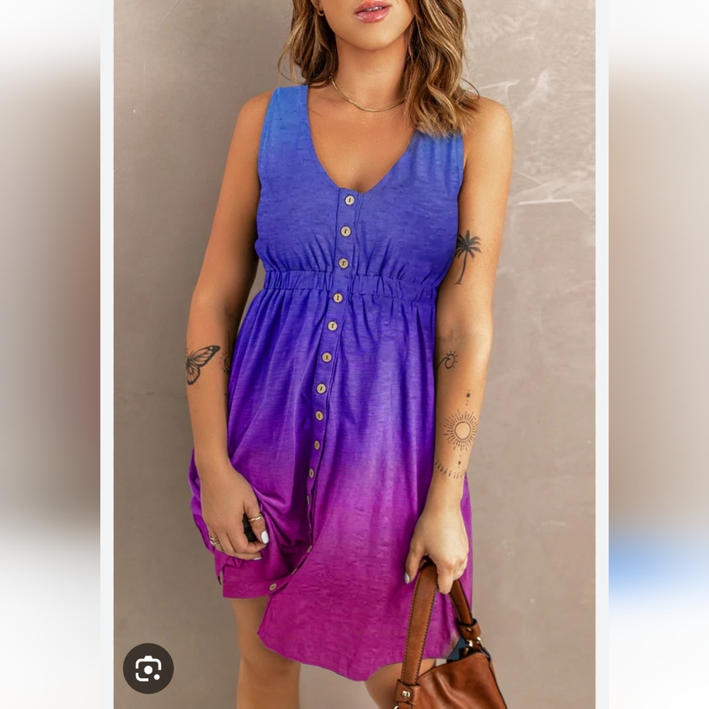 😀 3 For $15 Blue and Pink Sleeveless Button-Down Dress